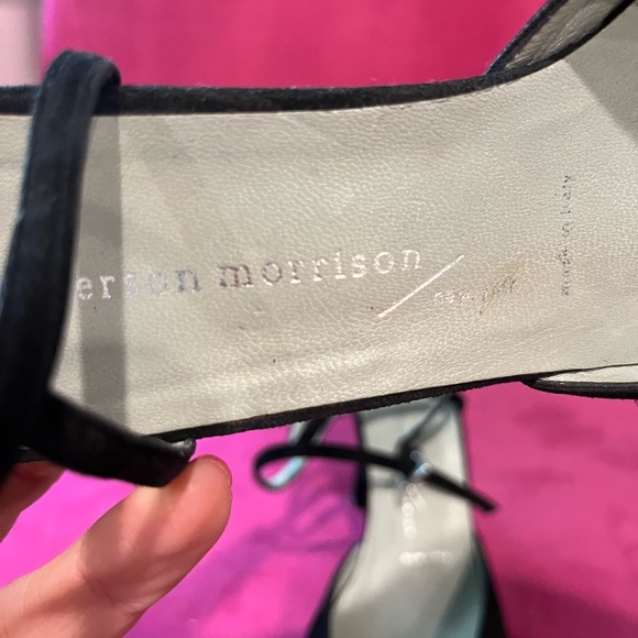 Black suede open back heel with criss cross closure - Picture 4 of 4